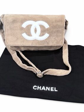 Vintage Chanel Terry Precision Bag / Khaki and White CC logo
